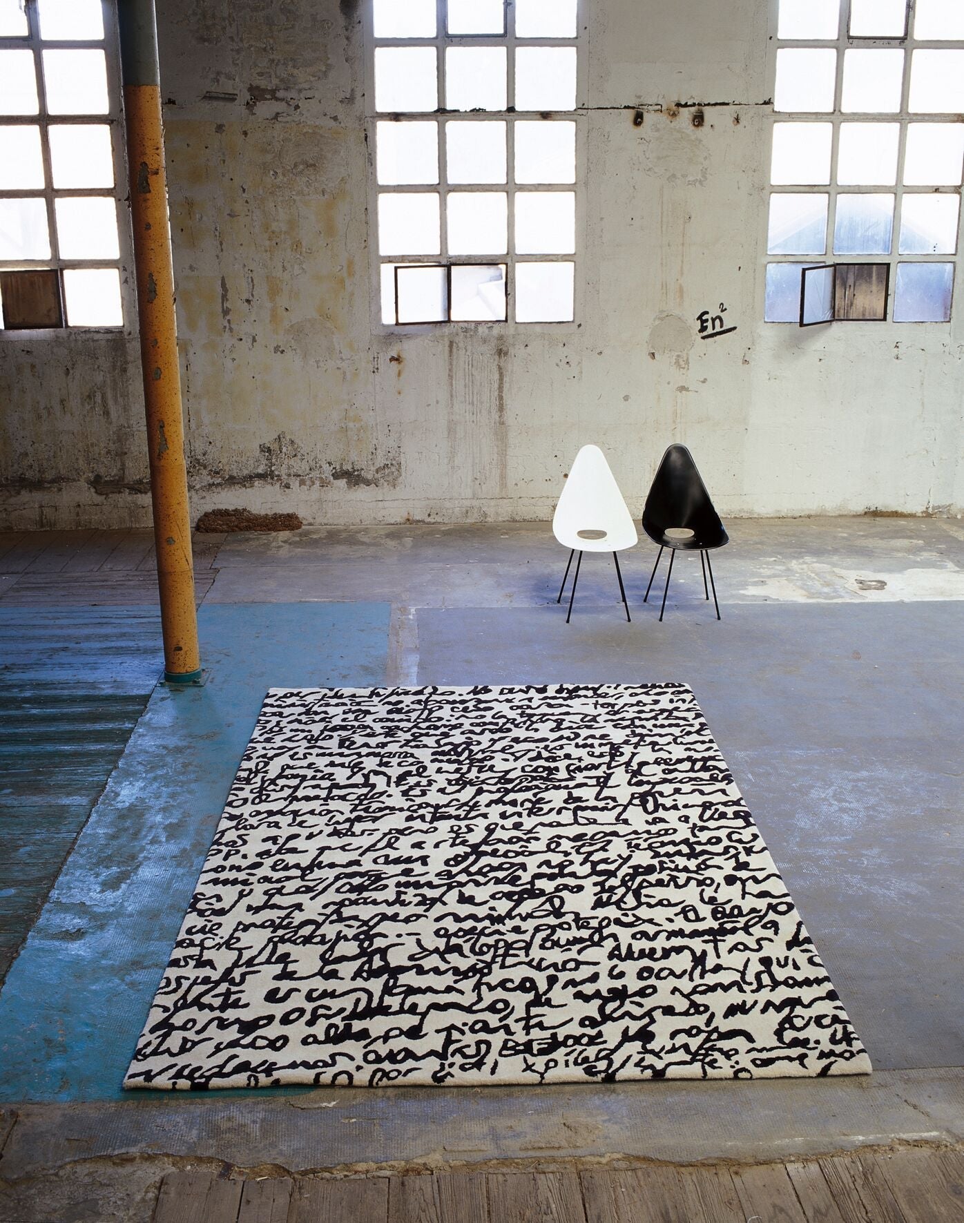 Black On White Manuscrit Rug-Contract Furniture Store