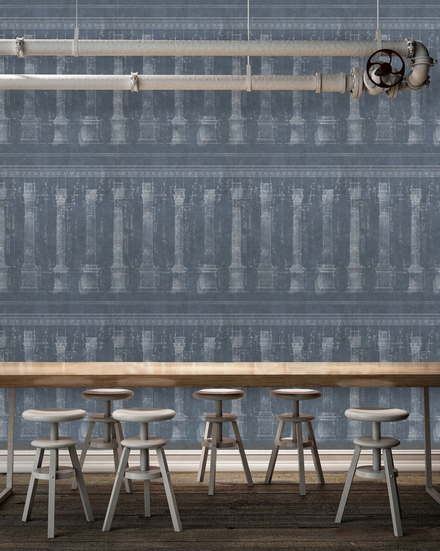 Colonnade Blue Wallpaper-Contract Furniture Store for hospitality, leisure & commercial projects